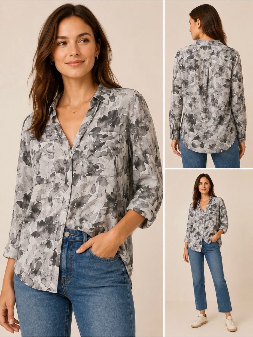 Anthropologie Cloth & Stone Floral Tencel Button Down Shirt Casual XS